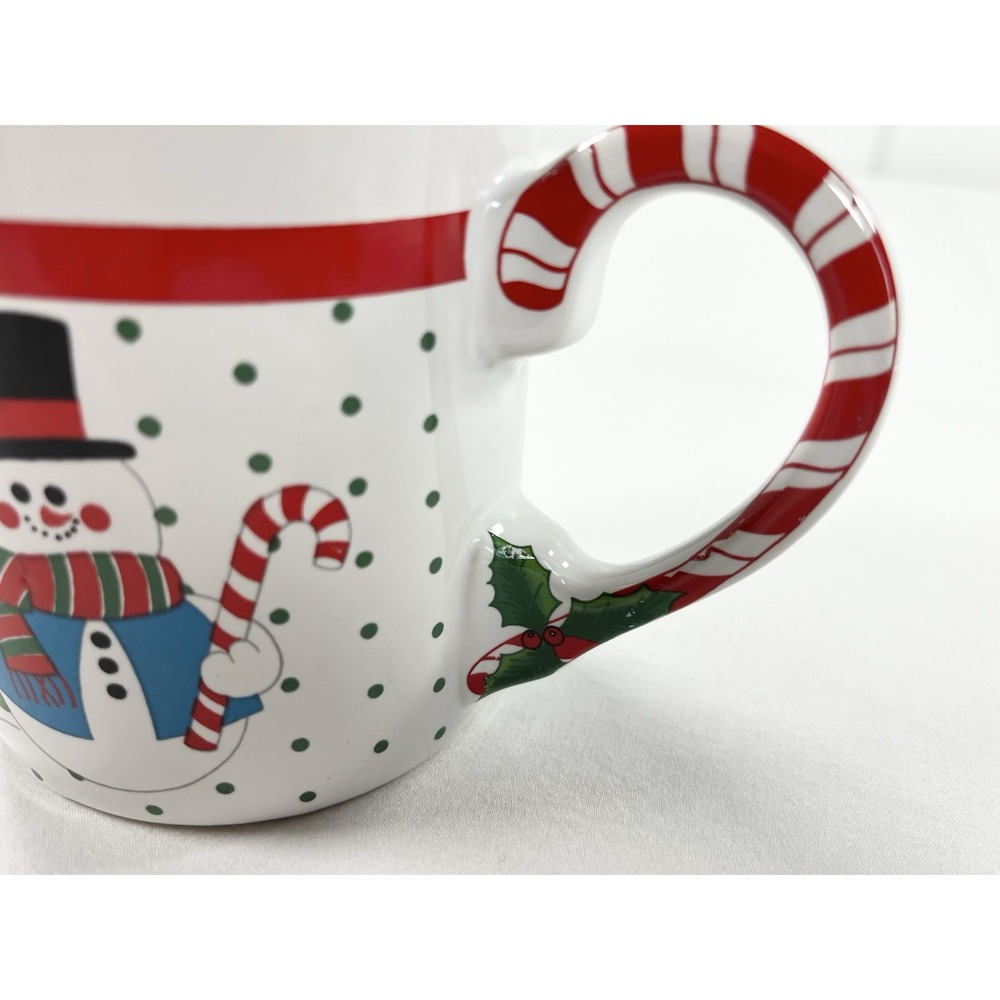 Vintage 80s Snowman & Christmas Tree Holiday Mug w/Candy Cane Handle Collectible - Picture 8 of 8